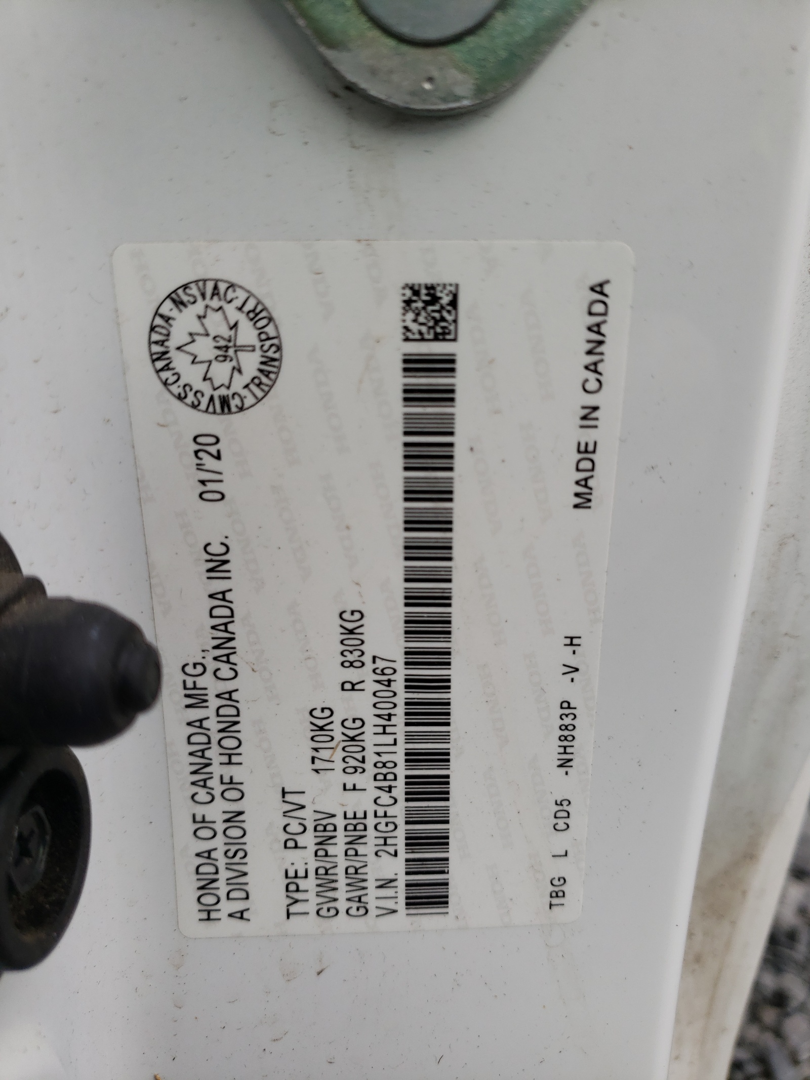 2020 HONDA Civic VIN 2HGFC4B81LH400467 photo 10