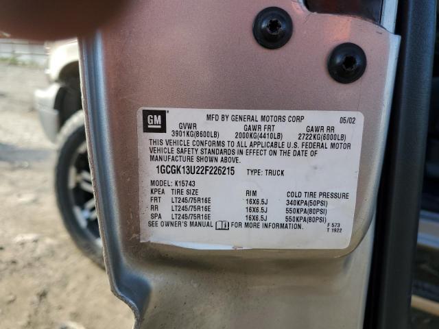 2002 CHEV Silverado VIN 1GCGK13U22F226215 photo 12