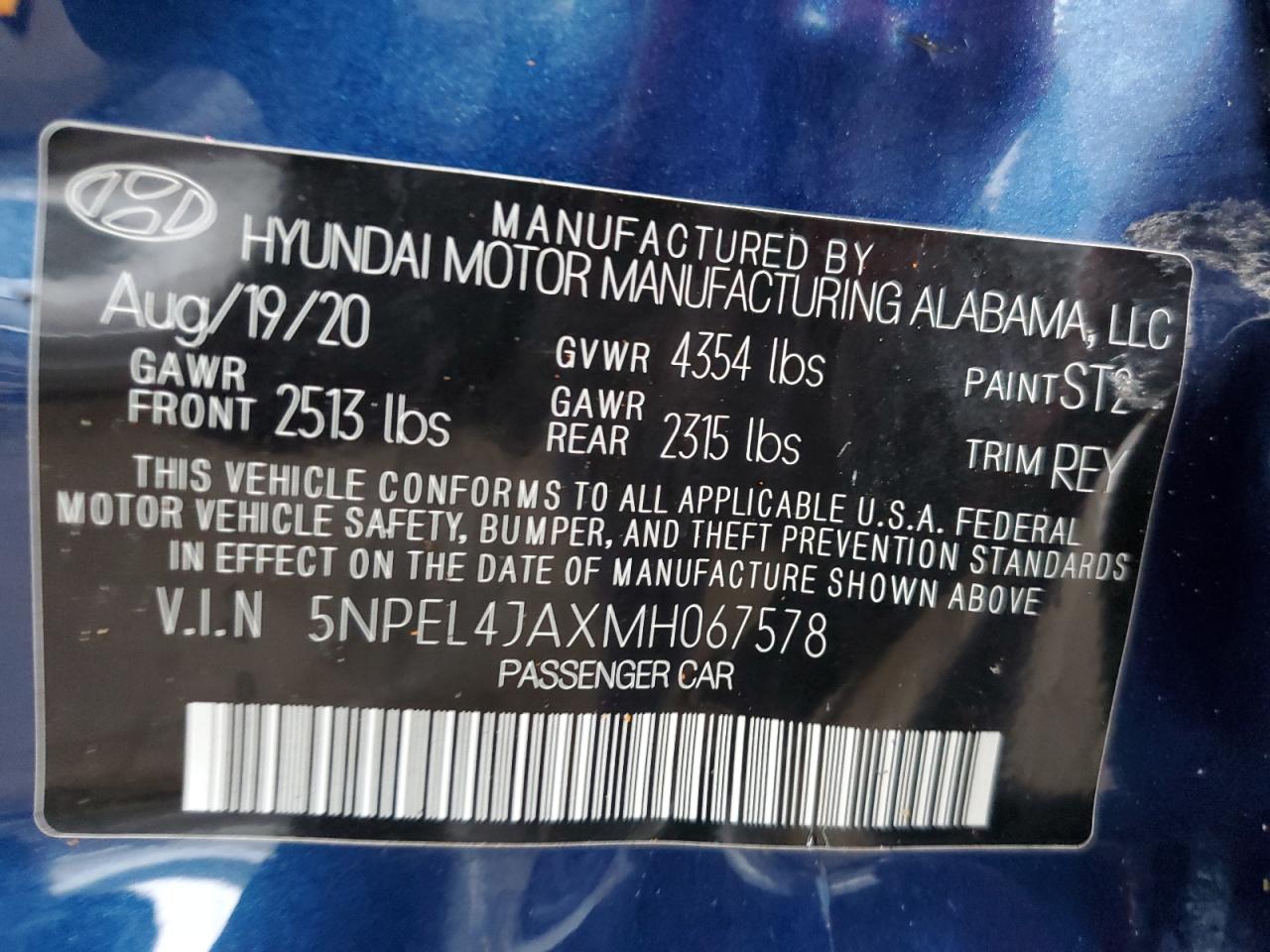 2021 Hyundai Sonata VIN 5NPEL4JAXMH067578 photo 12