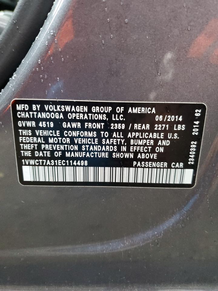 2014 VOLKSWAGEN Passat VIN 1VWCT7A31EC114498 photo 12