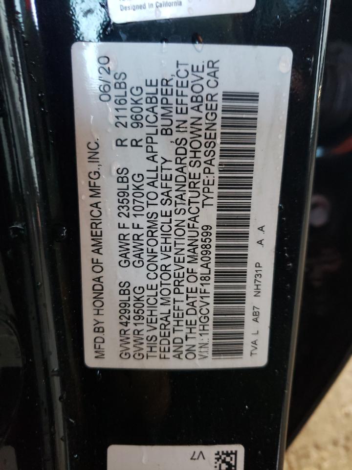 2020 HONDA Accord VIN 1HGCV1F18LA098599 photo 12