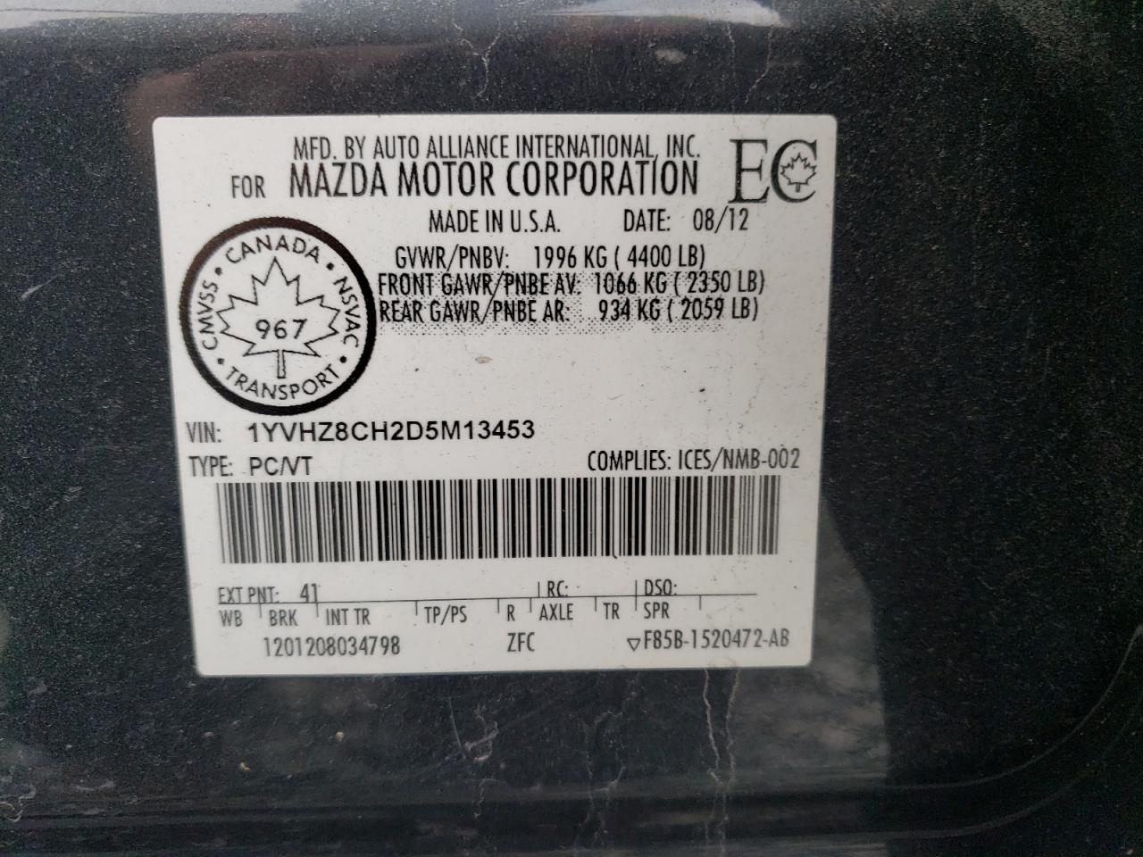 2013 MAZDA 6 VIN 1YVHZ8CH2D5M13453 photo 12