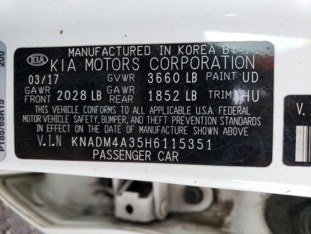 2017 Kia Rio VIN KNADM4A35H6115351 photo 12