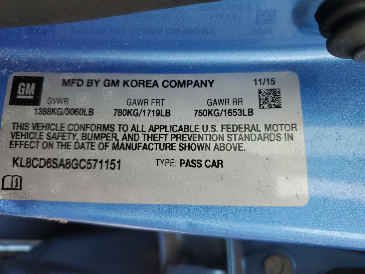 2016 CHEVROLET Spark VIN KL8CD6SA8GC571151 photo 12
