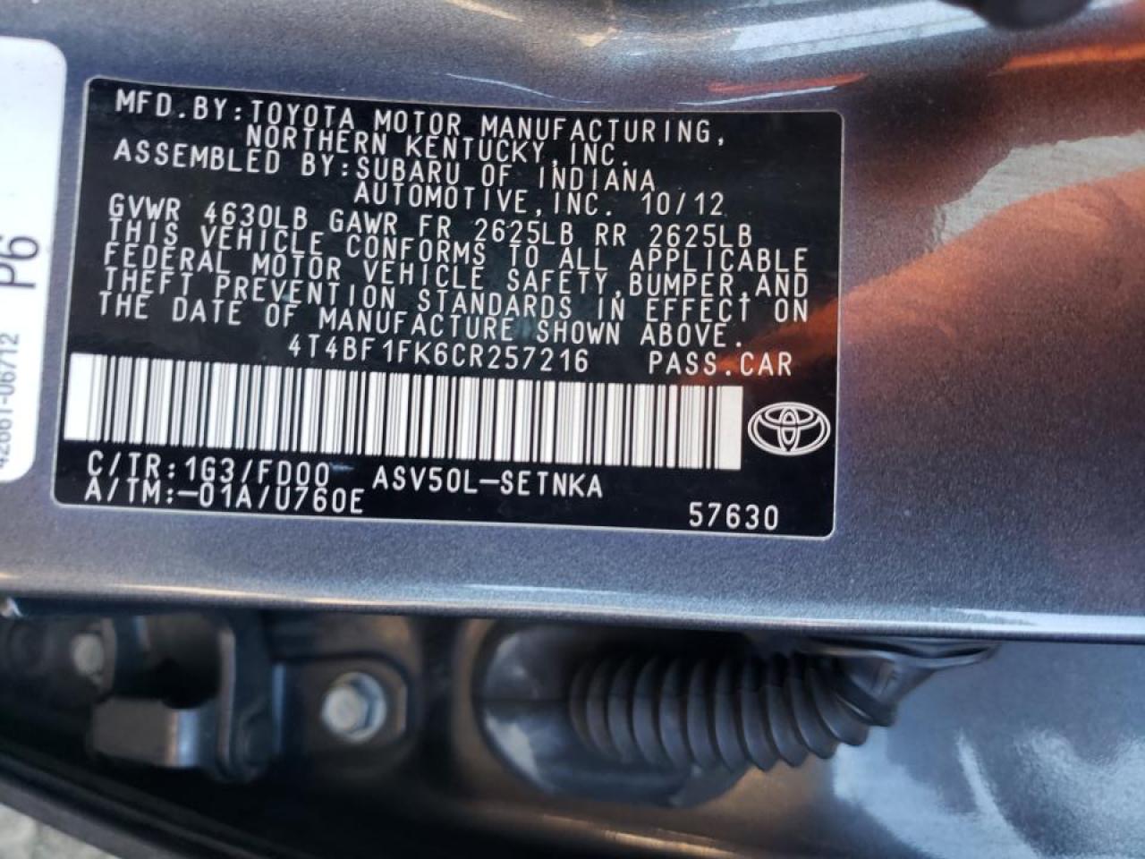 2012 Toyota Camry VIN 4T4BF1FK6CR257216 photo 12