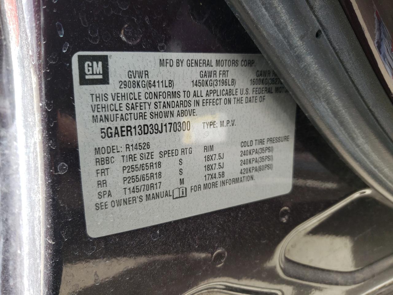 2009 BUICK Enclave VIN 5GAER13D39J170300 photo 12
