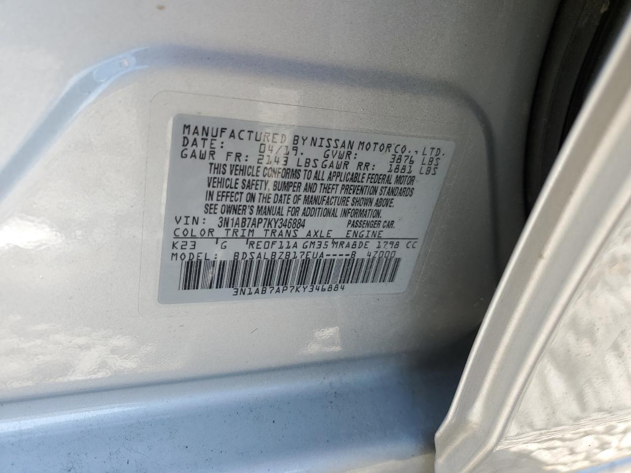 2019 NISSAN Sentra VIN 3N1AB7AP7KY346884 photo 12