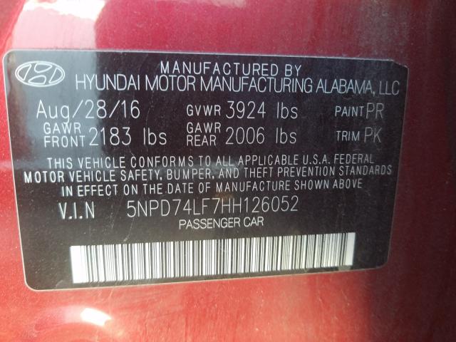 2017 Hyundai Elantra VIN 5NPD74LF7HH126052 photo 10