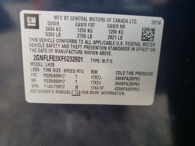 2015 CHEVROLET Equinox VIN 2GNFLFE3XF6232801 photo 10