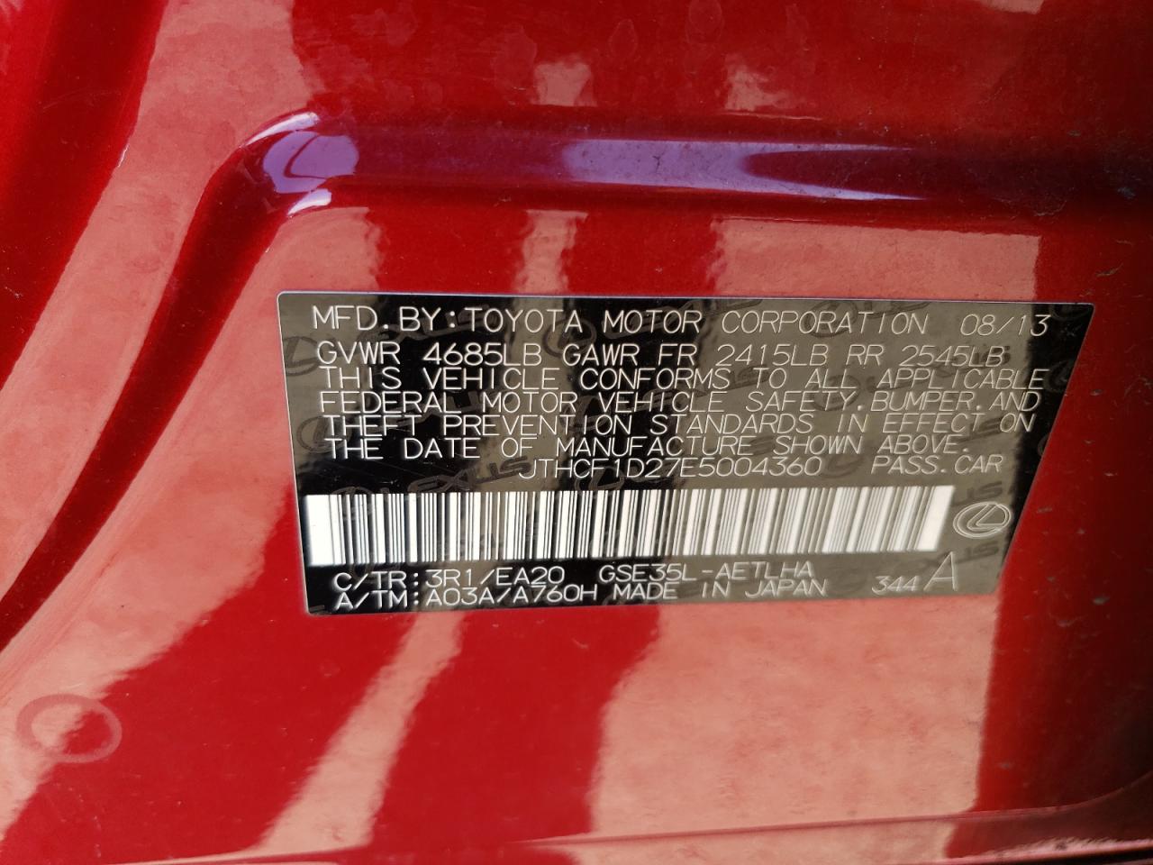 2014 LEXUS Is VIN JTHCF1D27E5004360 photo 12