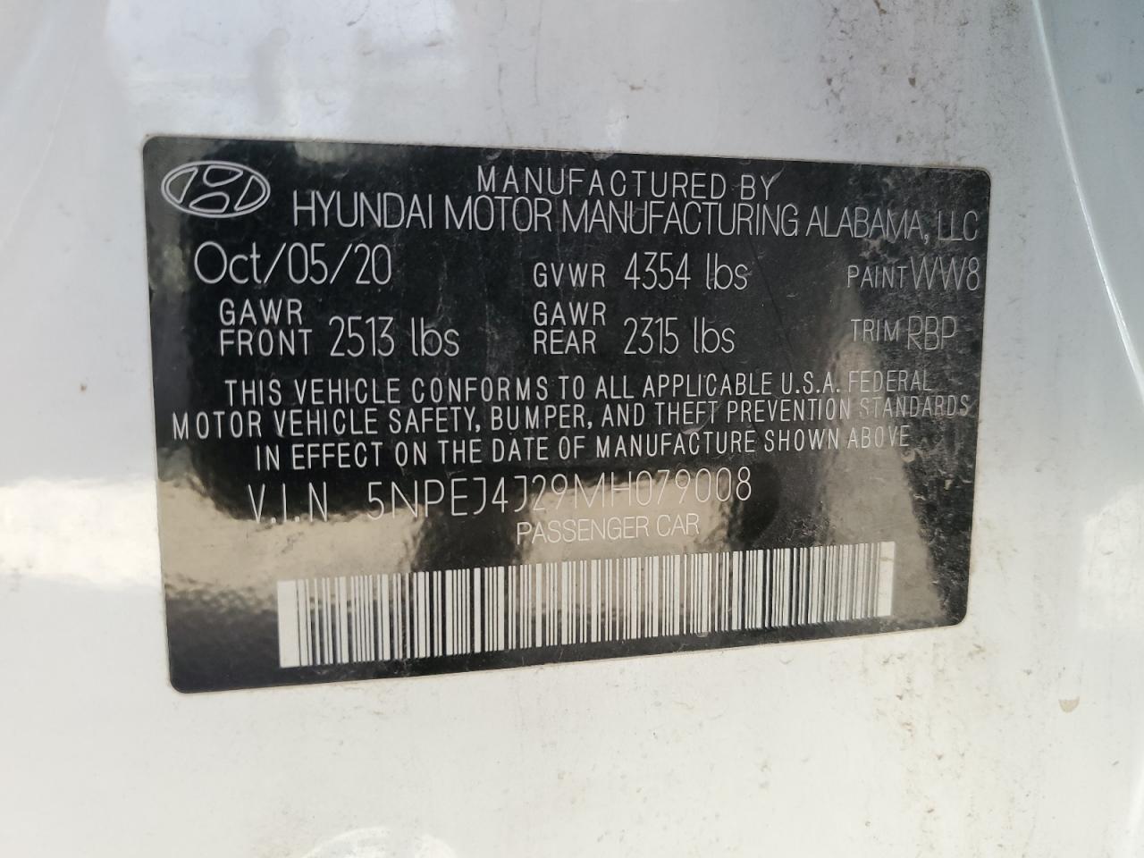 2021 HYUNDAI Sonata VIN 5NPEJ4J29MH079008 photo 12