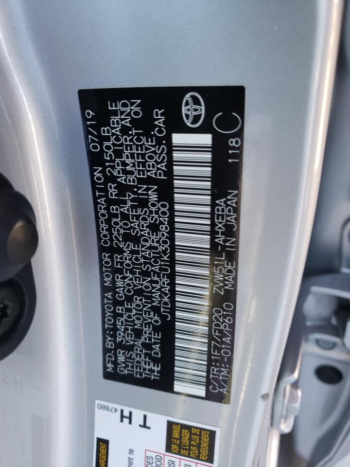 2019 TOYOTA Prius VIN JTDKARFU1K3098400 photo 12