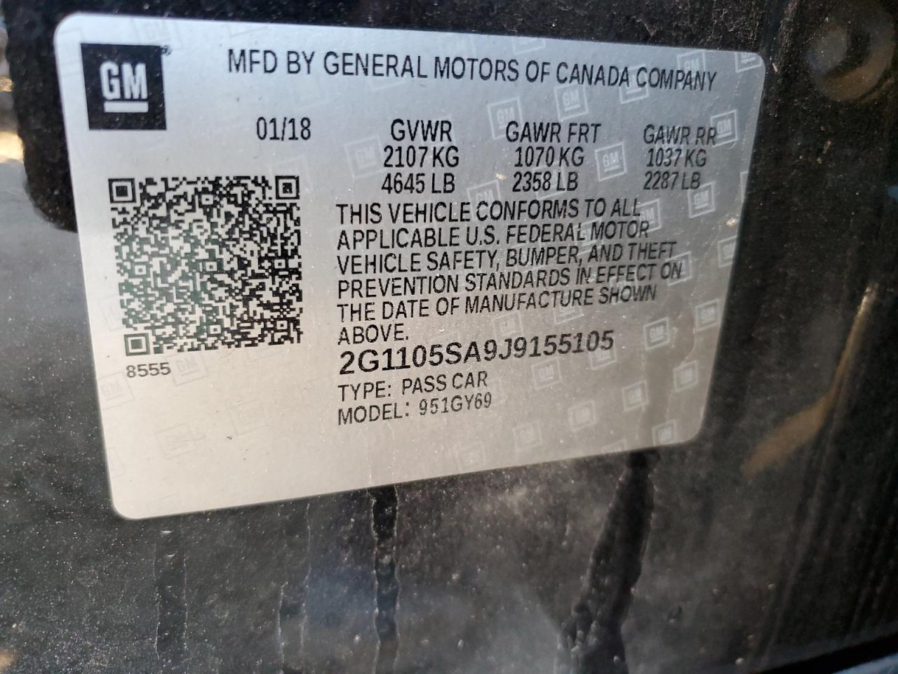 2018 CHEVROLET Impala VIN 2G1105SA9J9155105 photo 12