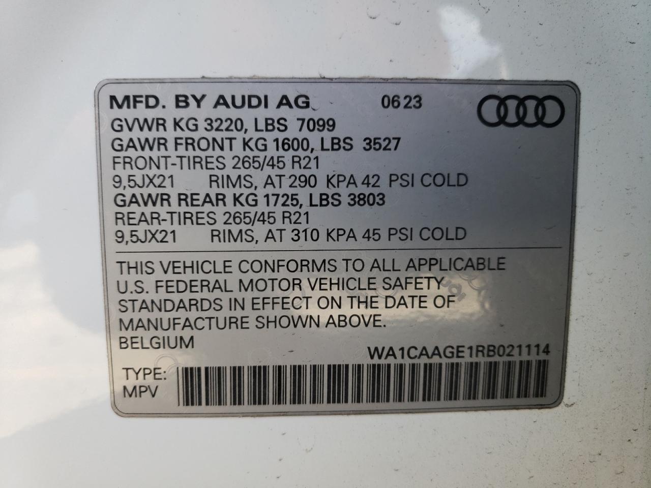 2024 AUDI Q8 VIN WA1CAAGE1RB021114 photo 12