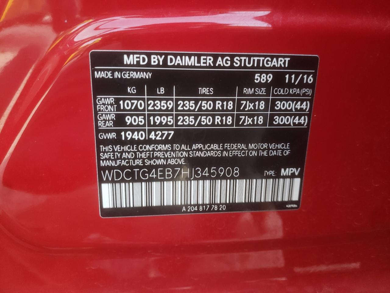 2017 MERCEDES-BENZ Gla-class VIN WDCTG4EB7HJ345908 photo 12