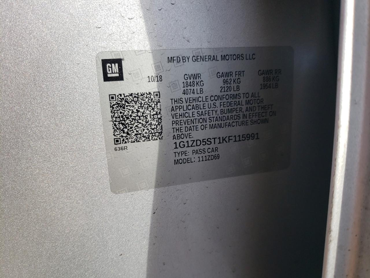 2019 Chev Malibu VIN 1G1ZD5ST1KF115991 photo 12