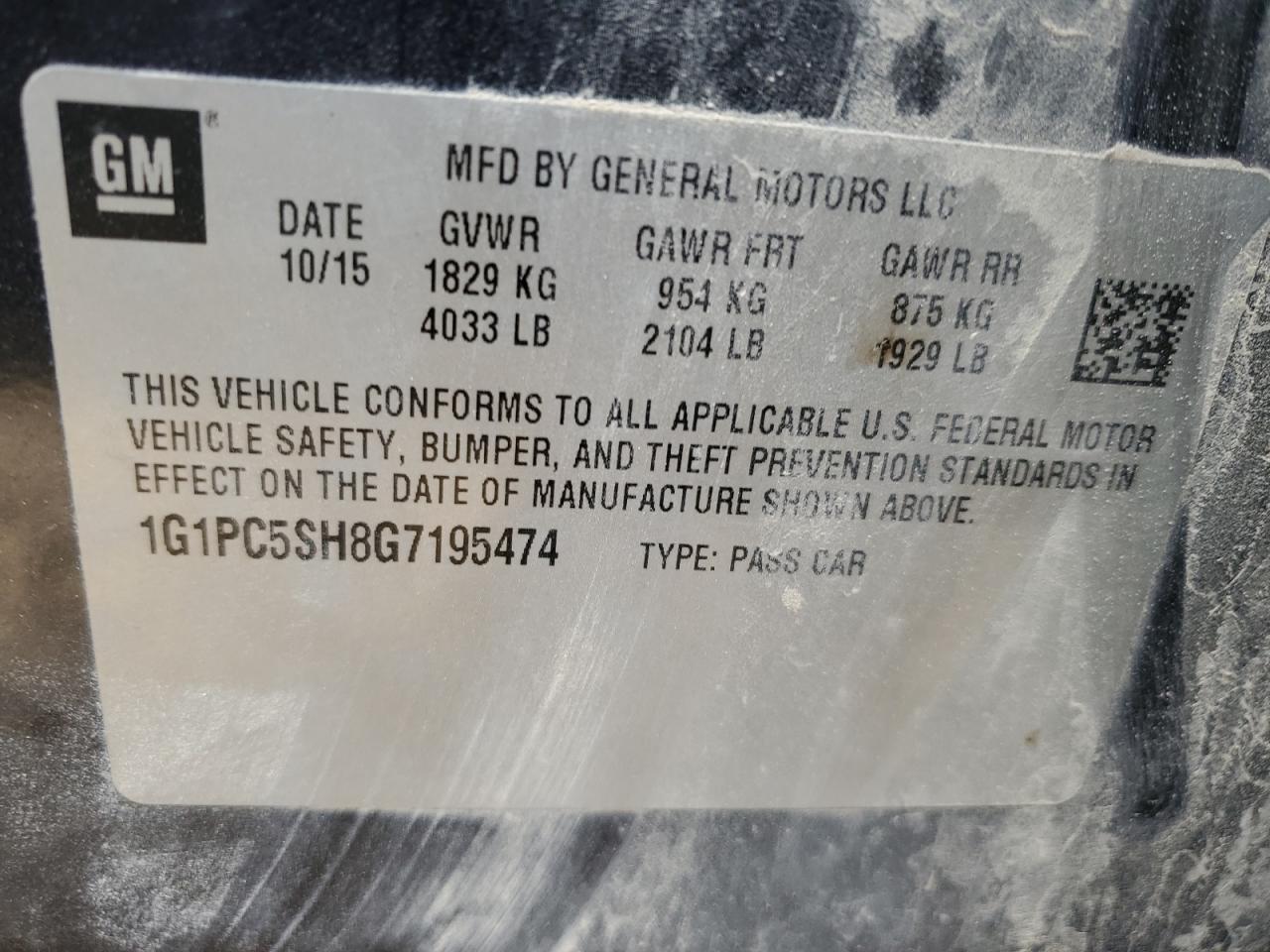 2016 CHEVROLET Cruze VIN 1G1PC5SH8G7195474 photo 12