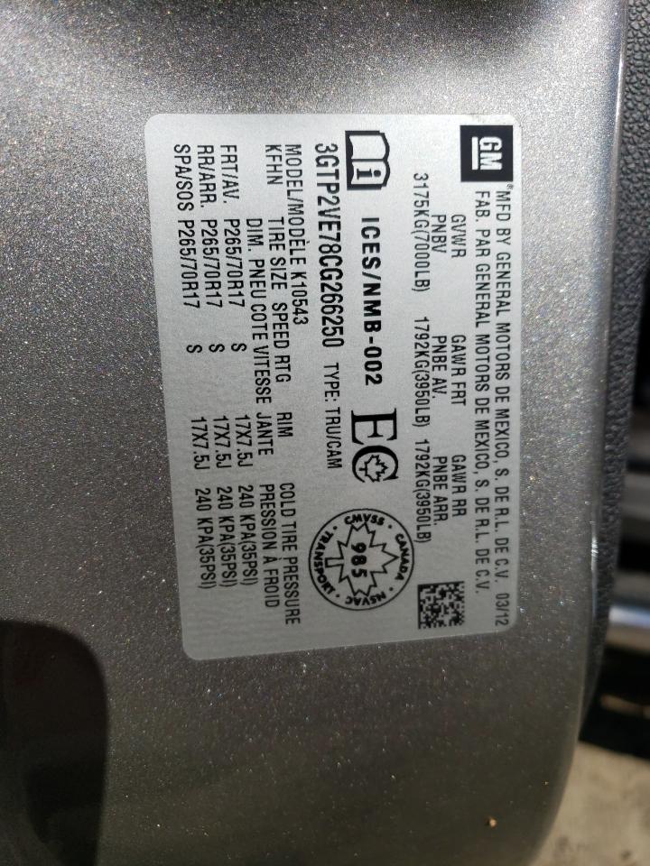 2012 GMC SIERRA VIN 3GTP2VE78CG266250 photo 12