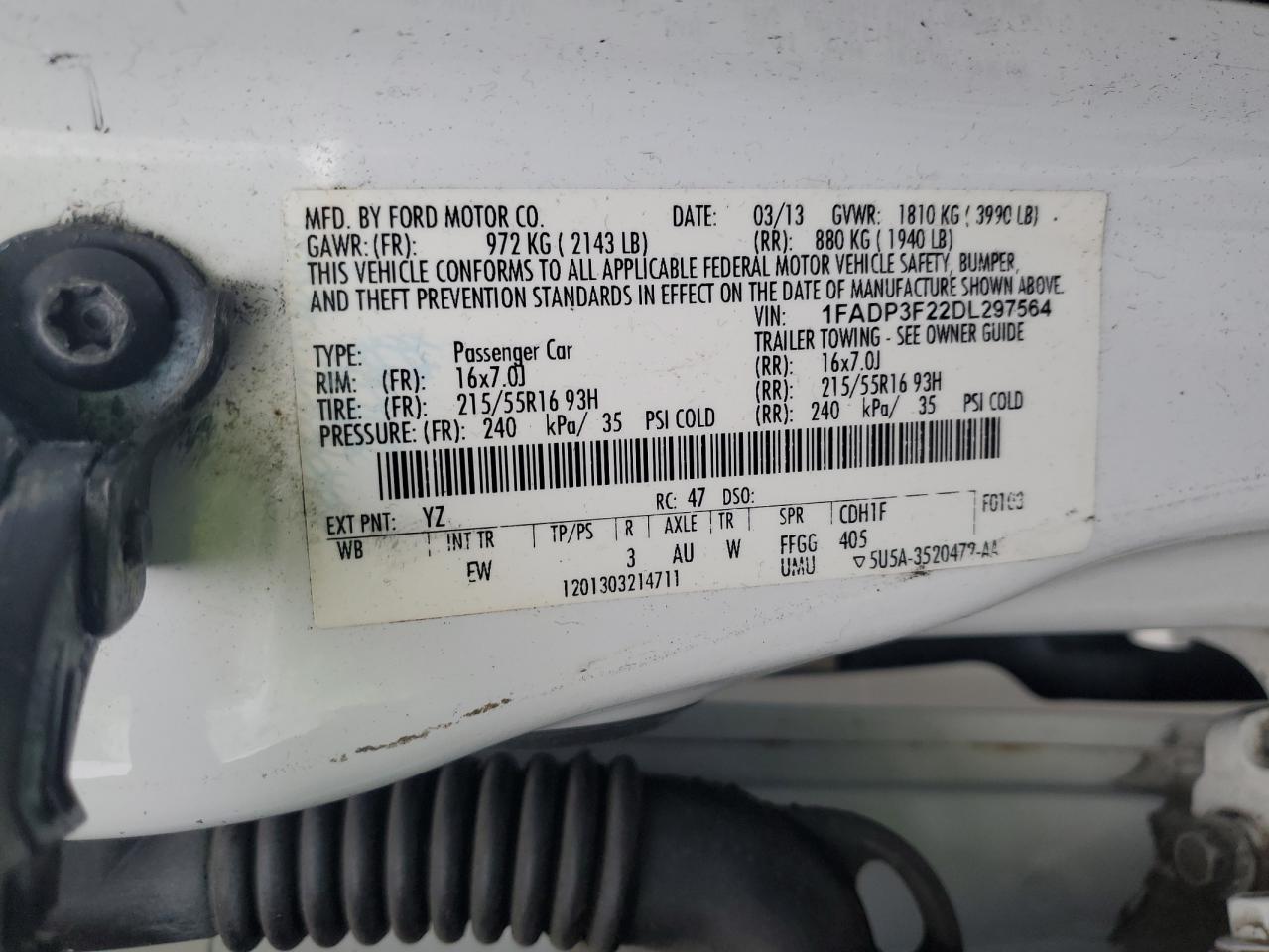 2013 FORD Focus se VIN 1FADP3F22DL297564 photo 12