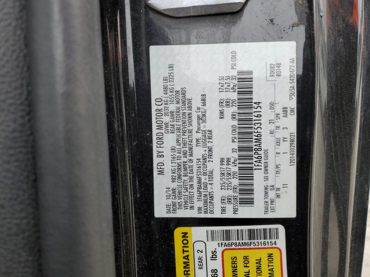 2015 Ford All models VIN 1FA6P8AM6F5316154 photo 12