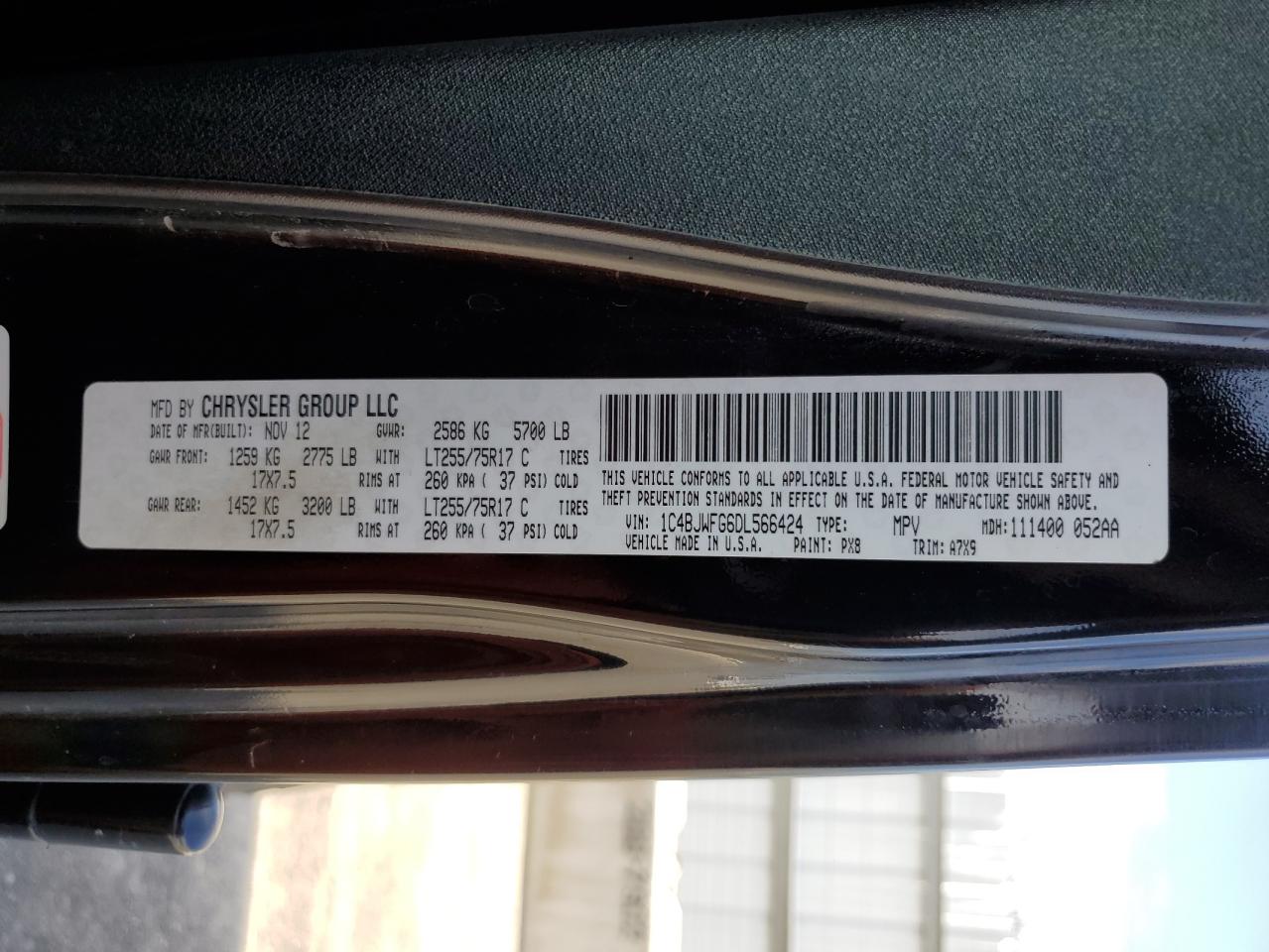 2013 JEEP Wrangler / VIN 1C4BJWFG6DL566424 photo 12