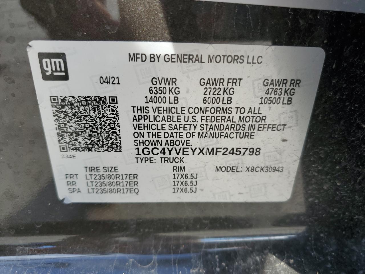 2021 Chevrolet All models VIN 1GC4YVEYXMF245798 photo 10