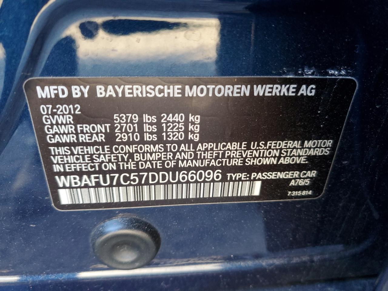 2013 BMW 5 series VIN WBAFU7C57DDU66096 photo 12