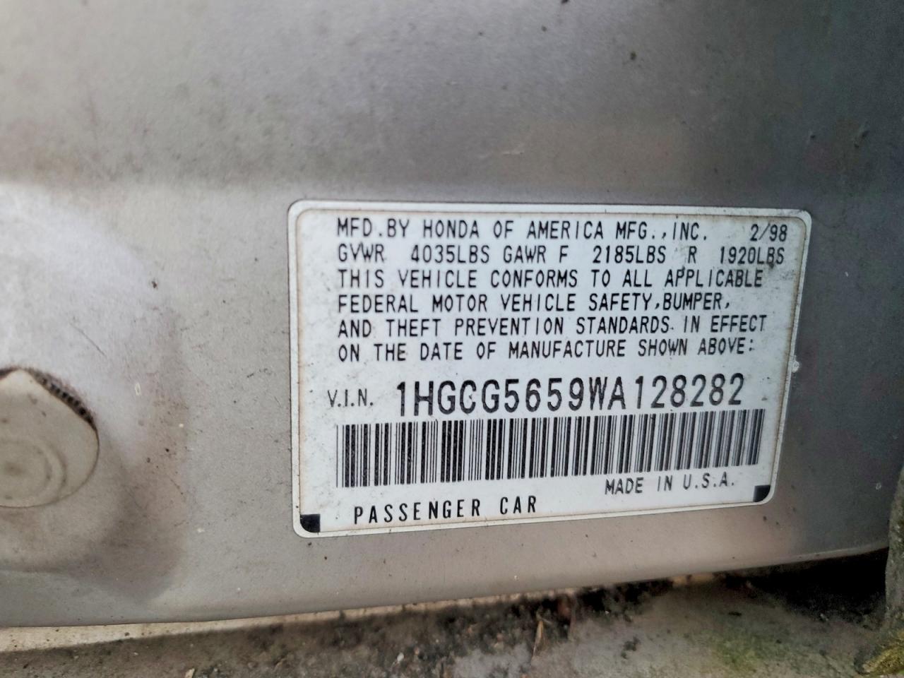 1998 Honda Accord VIN 1HGCG5659WA128282 photo 12