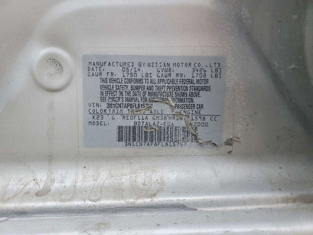 2015 NISS Versa VIN 3N1CN7AP8FL815757 photo 12