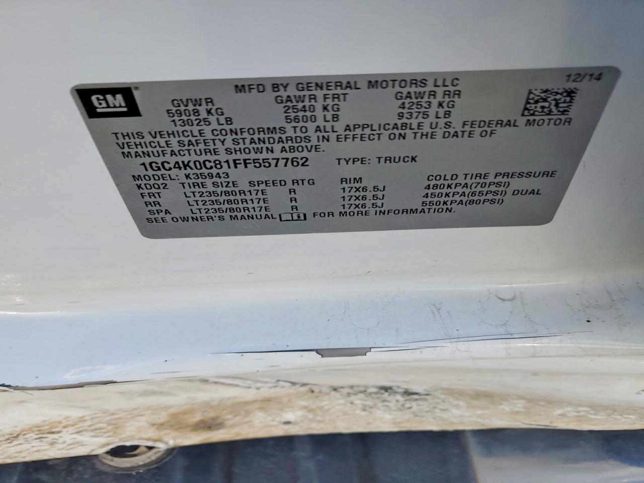 2015 Chevrolet All models VIN 1GC4K0C81FF557762 photo 12