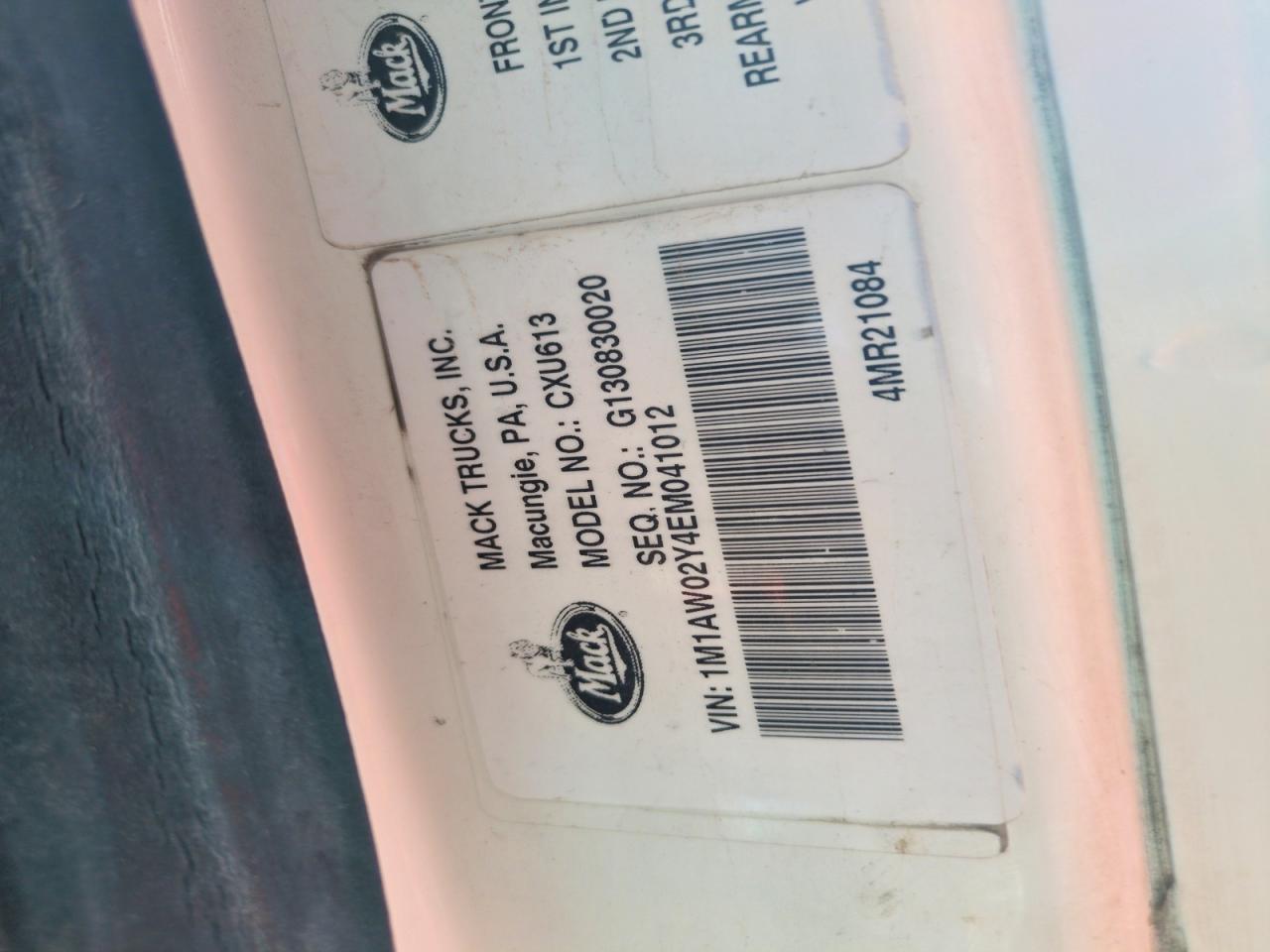 2014 MACK Cxu613 VIN 1M1AW02Y4EM041012 photo 10