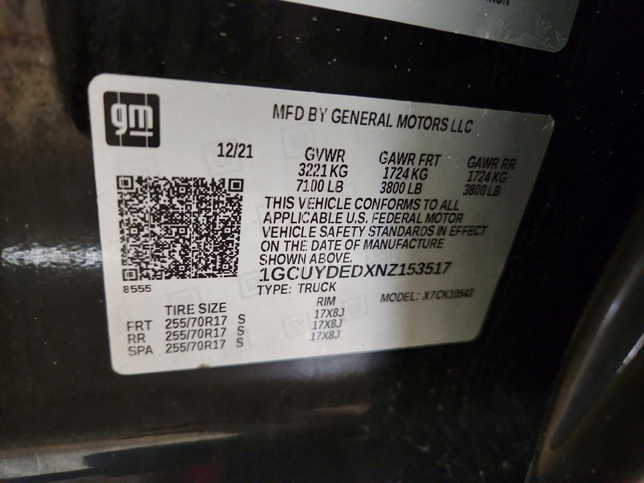2022 Chev Silverado VIN 1GCUYDEDXNZ153517 photo 12