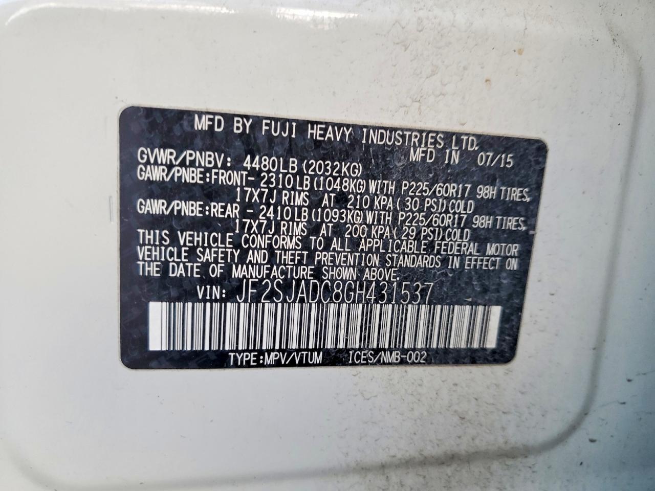 2016 Subaru Forester VIN JF2SJADC8GH431537 photo 12