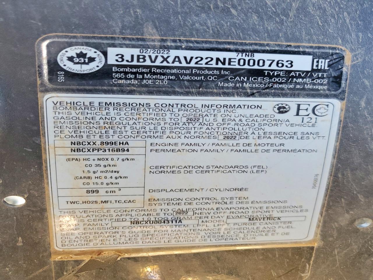 2022 CAN Maverickx3 VIN 3JBVXAV22NE000763 photo 10