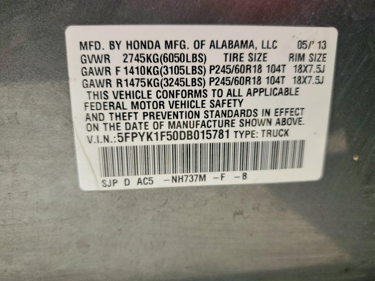 2013 Honda Ridgeline VIN 5FPYK1F50DB015781 photo 12