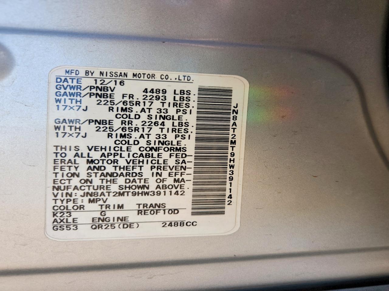 2017 Rogue VIN JN8AT2MT9HW391142 photo 12