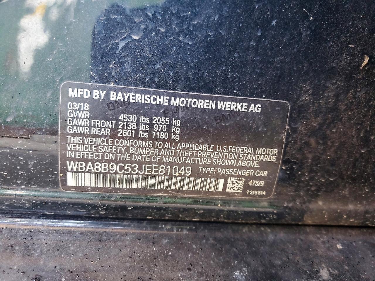 2018 BMW 3 series VIN WBA8B9C53JEE81049 photo 12