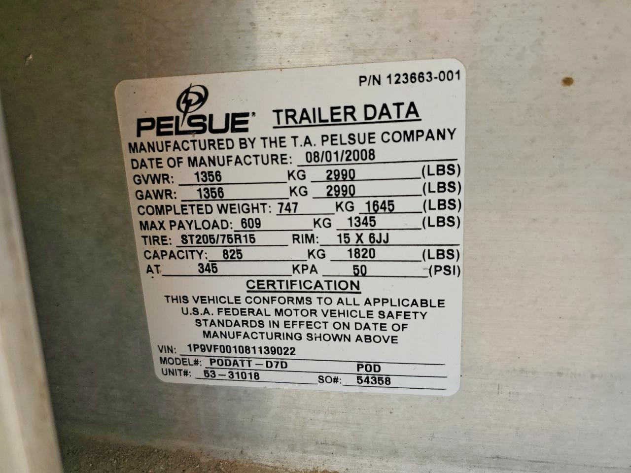 2009 PELSUE PODATT-D7D FIBER OPTIC SPLICING TRAILER VIN 1P9VF001081139022 photo 10