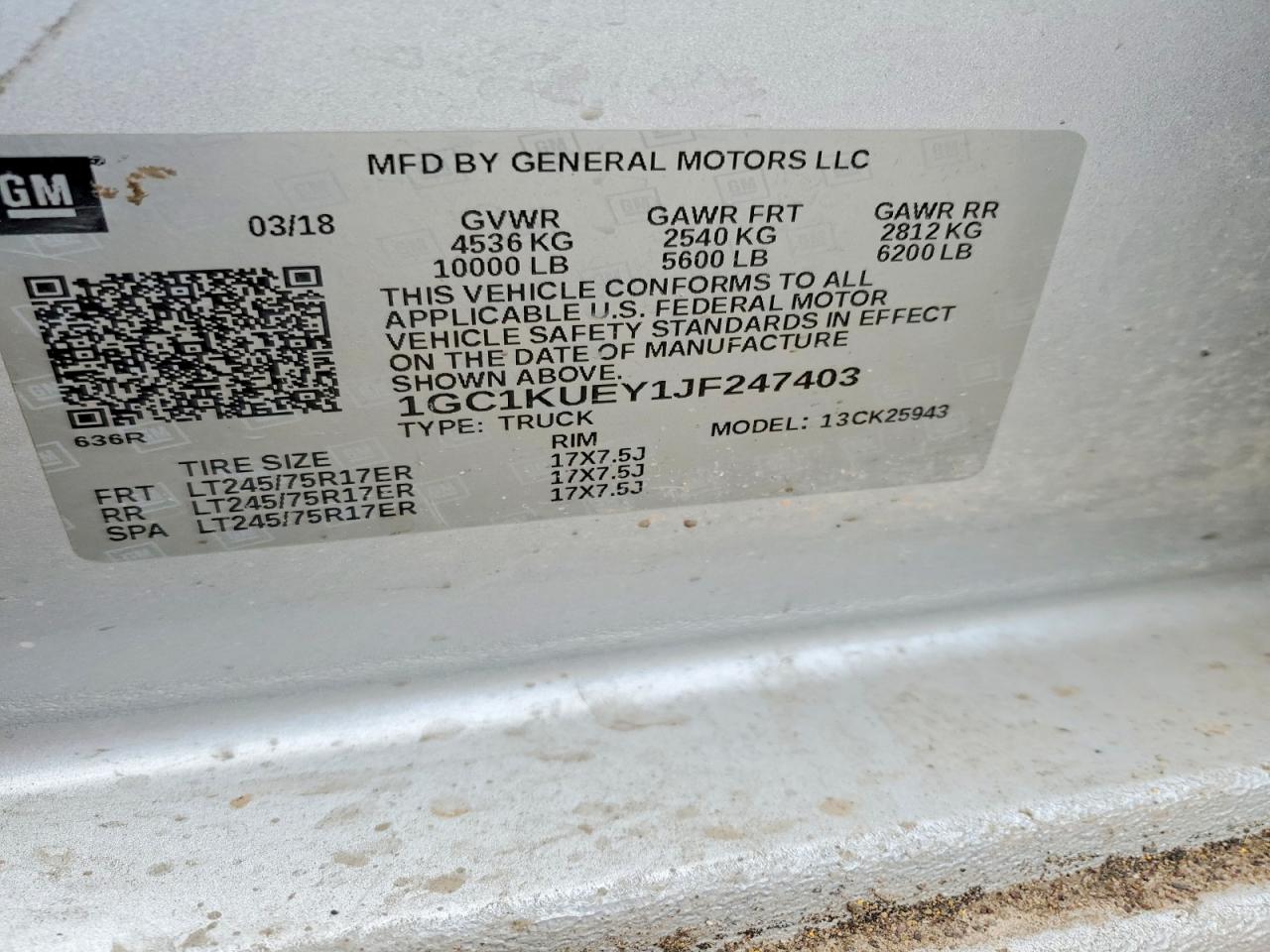 2018 Chevrolet All models VIN 1GC1KUEY1JF247403 photo 12