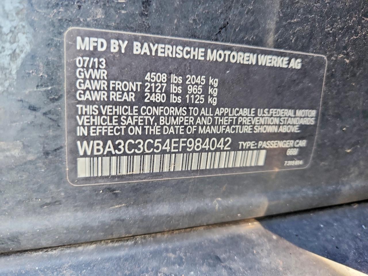 2014 BMW 3 series VIN WBA3C3C54EF984042 photo 12