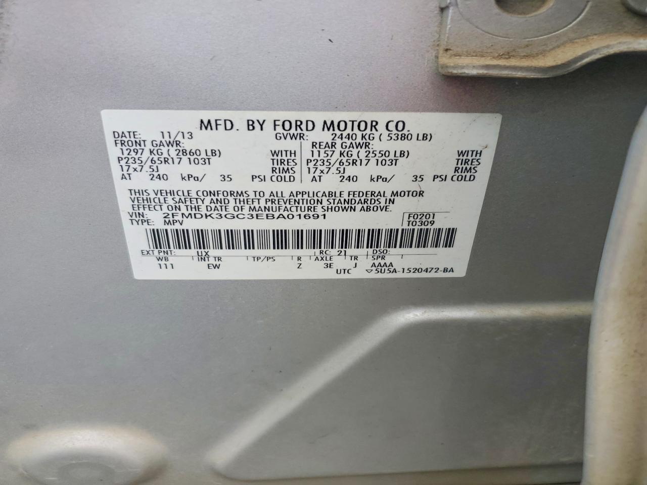 2014 Ford Edge VIN 2FMDK3GC3EBA01691 photo 12