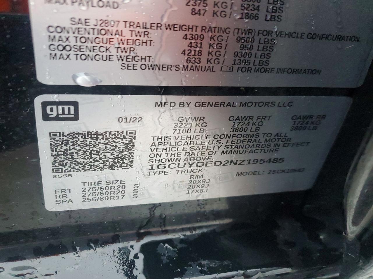 2022 Chevrolet All models VIN 1GCUYDED2NZ195485 photo 12