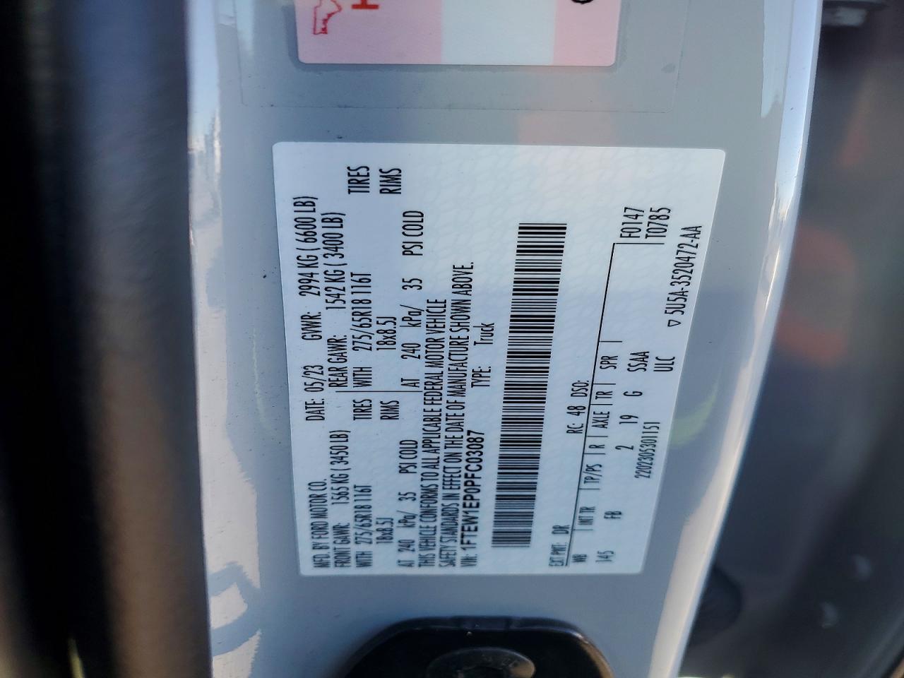 2023 Ford F-150 VIN 1FTEW1EP0PFC03087 photo 12