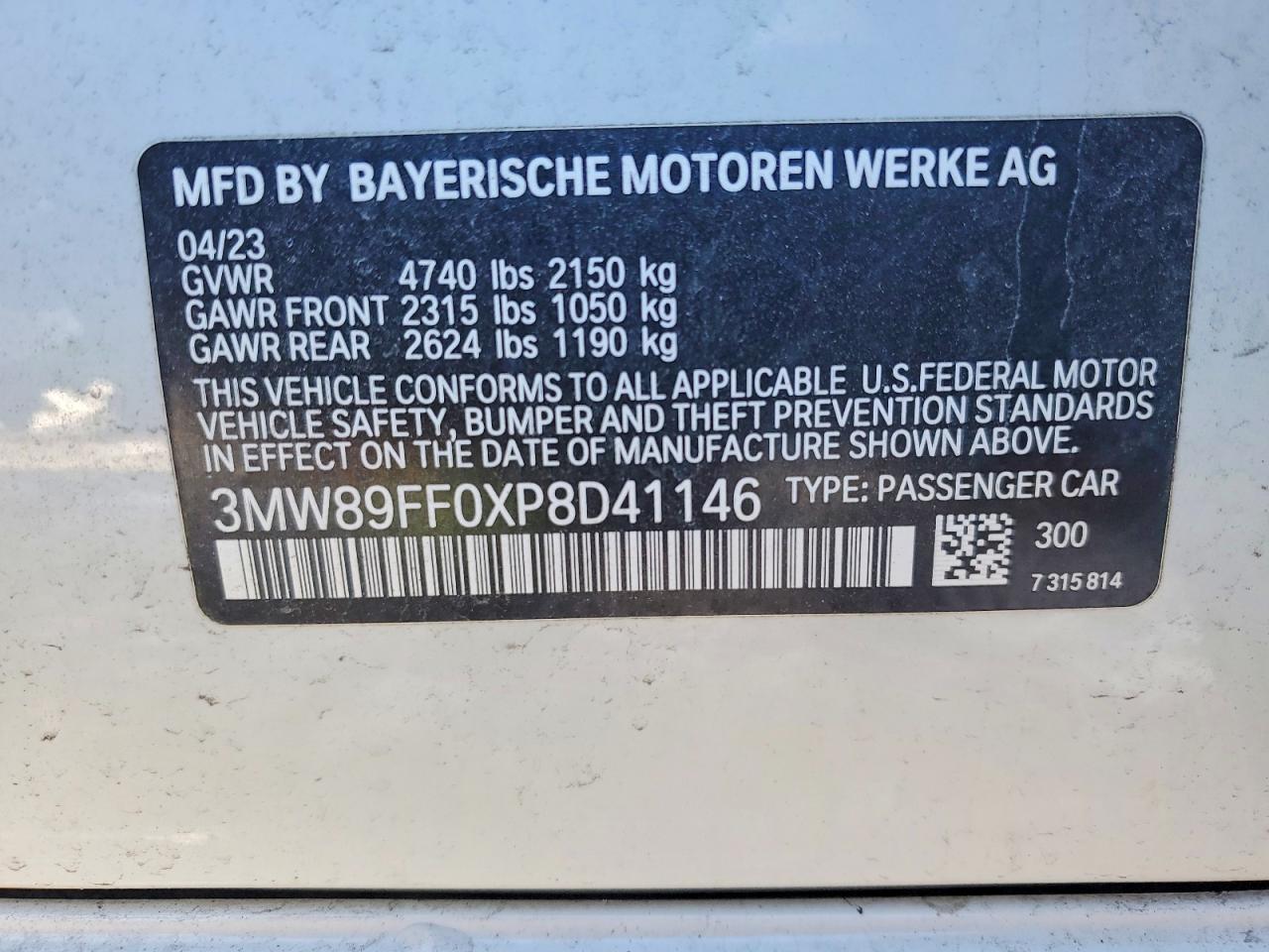 2023 BMW 3 series VIN 3MW89FF0XP8D41146 photo 12