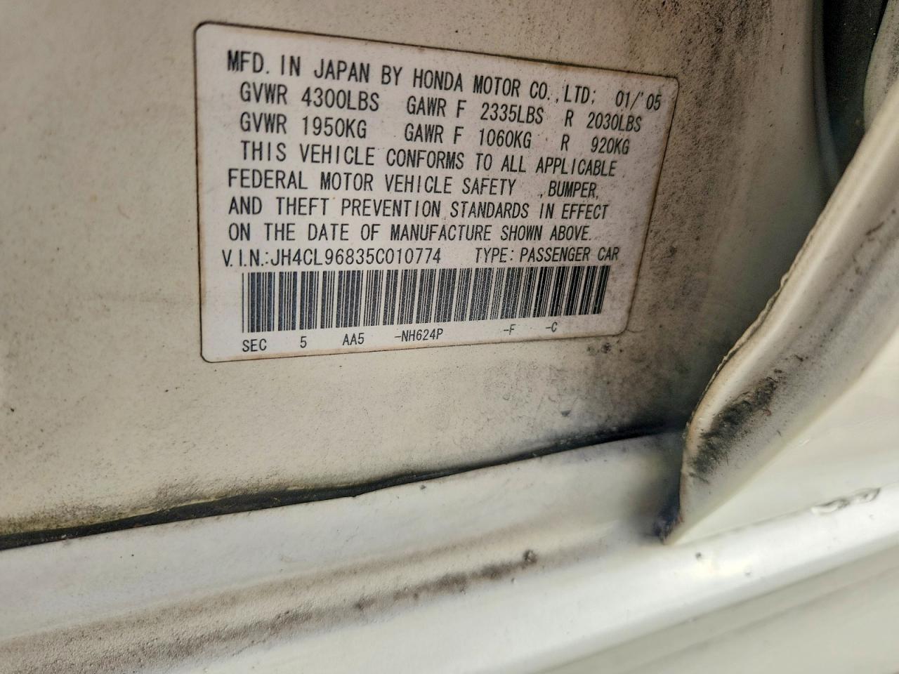 2005 Acura Tsx VIN JH4CL96835C010774 photo 12