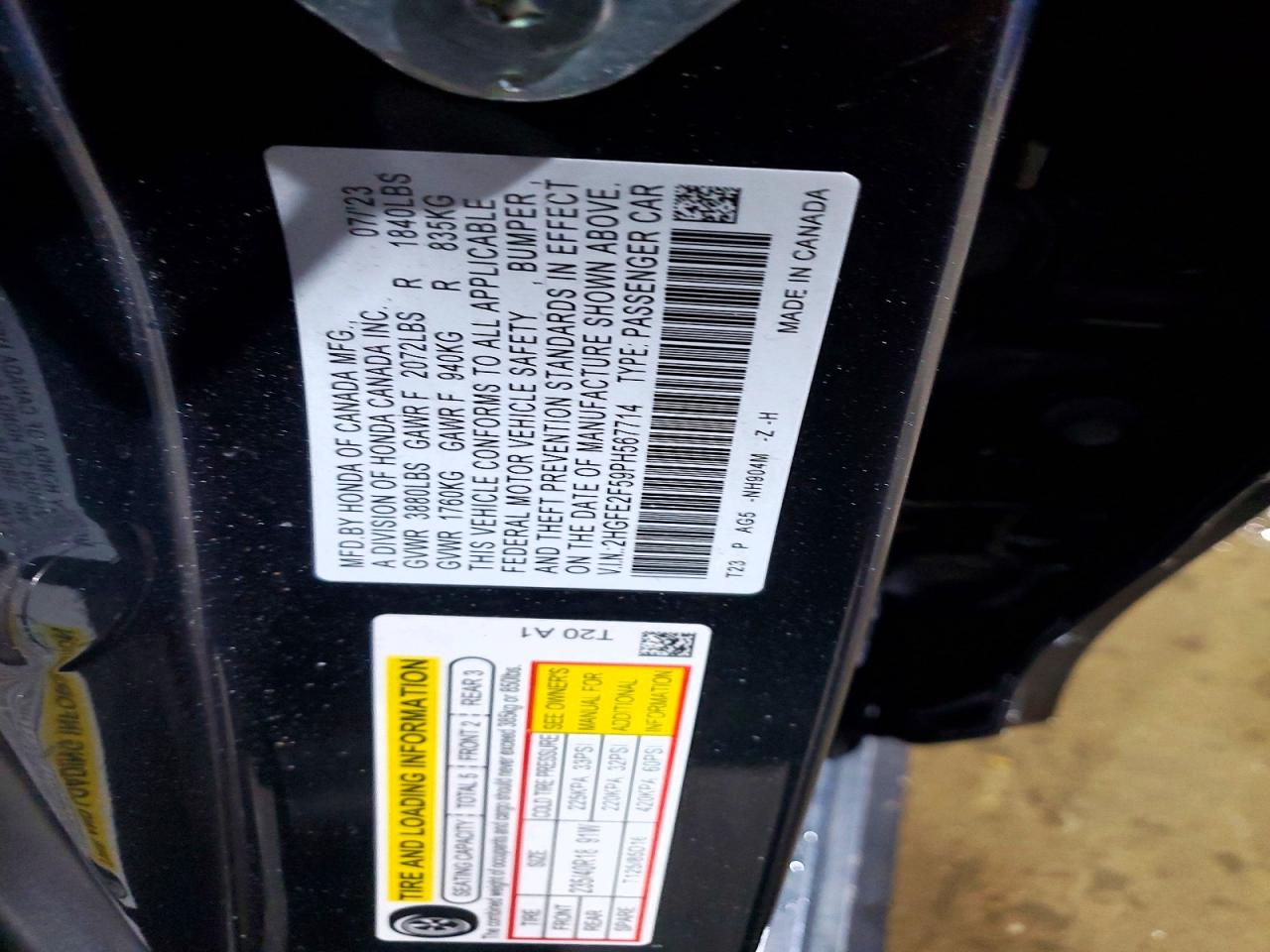 2023 Civic VIN 2HGFE2F59PH567714 photo 12