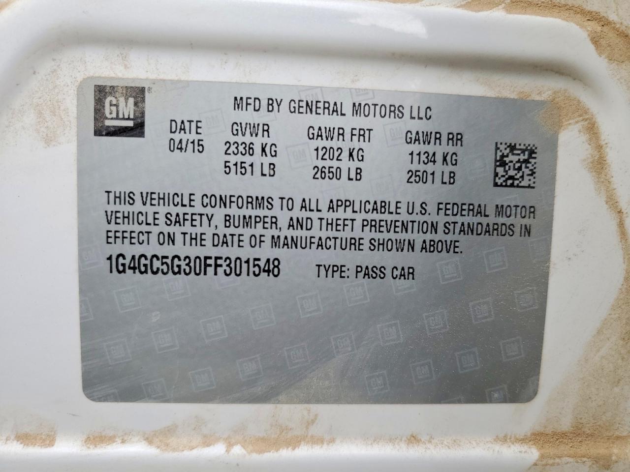 2015 Buick Lacrosse VIN 1G4GC5G30FF301548 photo 12