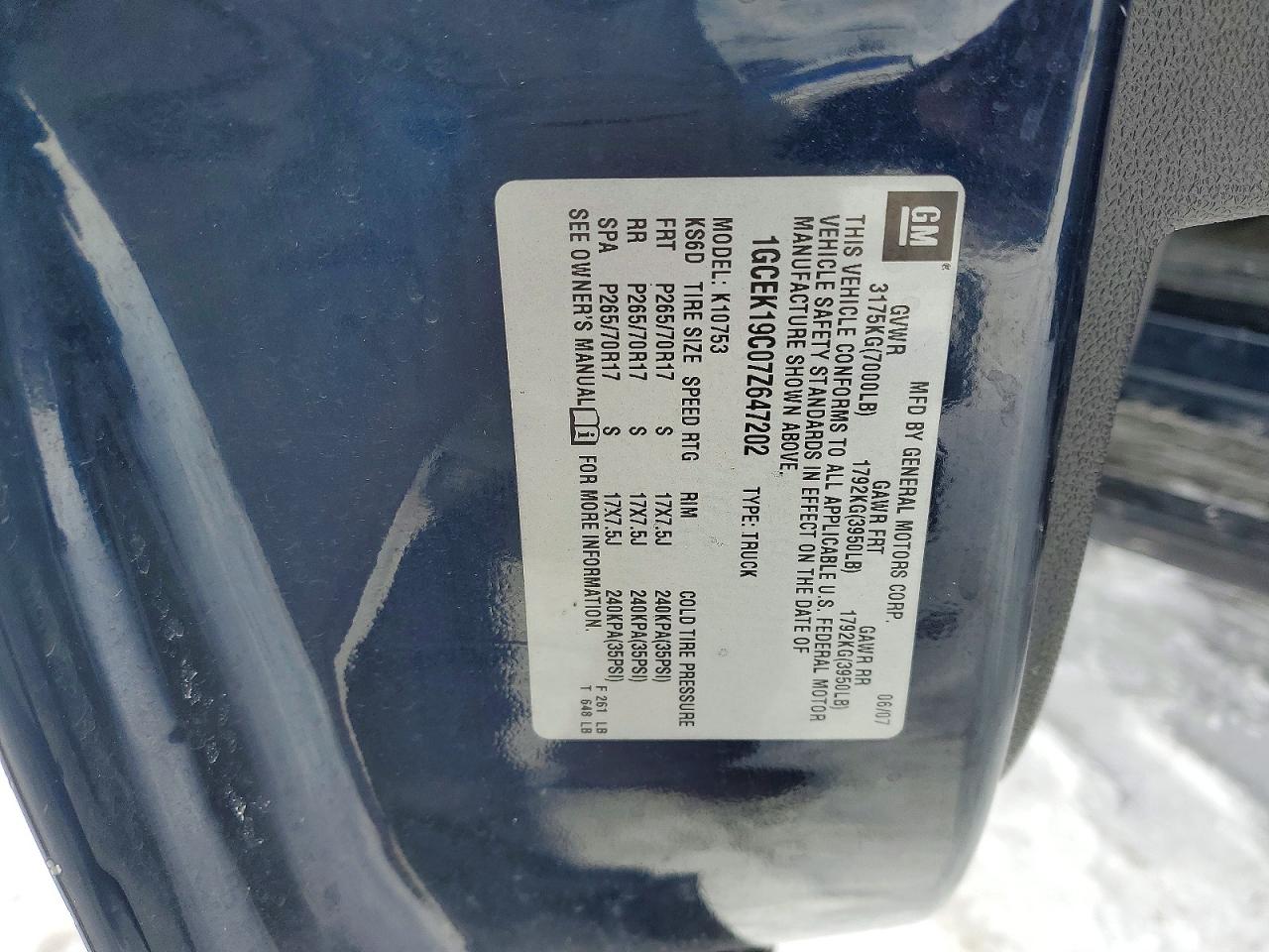 2007 Chevrolet All models VIN 1GCEK19C07Z647202 photo 12