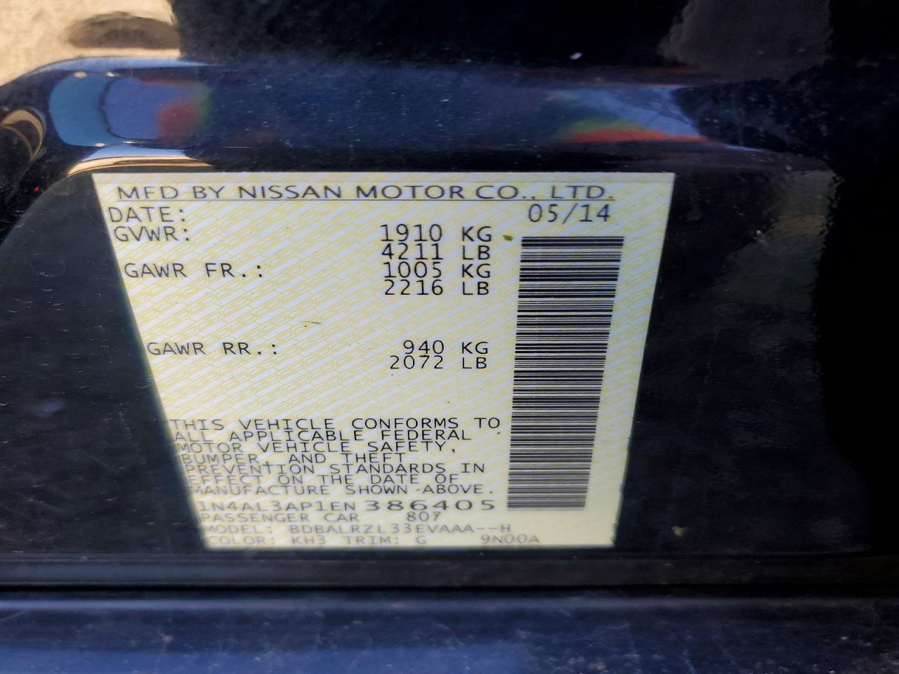 2014 Nissan Altima VIN 1N4AL3AP1EN386405 photo 12