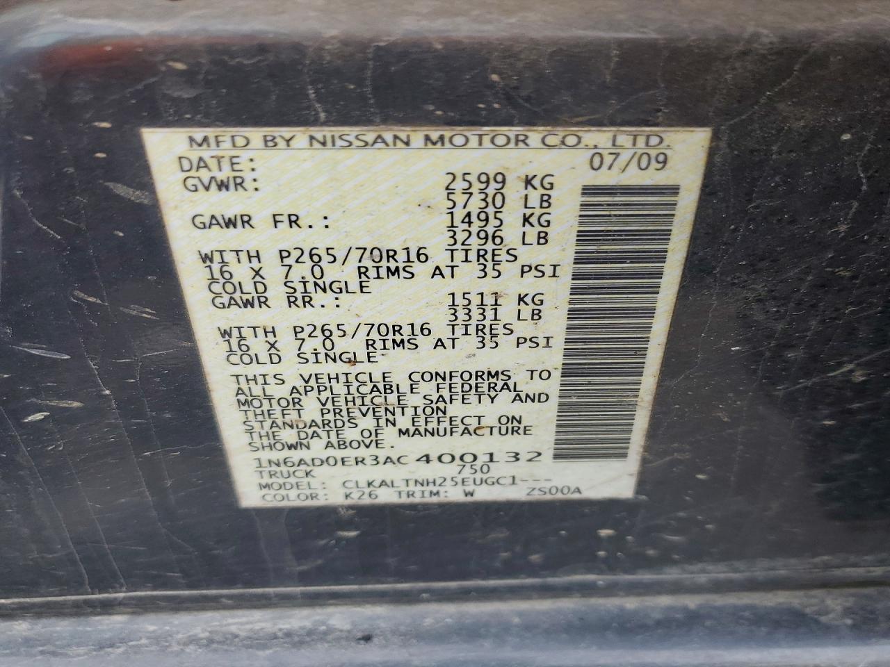2010 Nissan Frontier VIN 1N6AD0ER3AC400132 photo 12